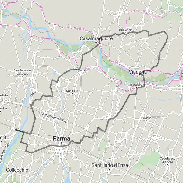 Karttaminiaatyyri "Valley Charm Road Trip" pyöräilyinspiraatiosta alueella Emilia-Romagna, Italy. Luotu Tarmacs.app pyöräilyreittisuunnittelijalla