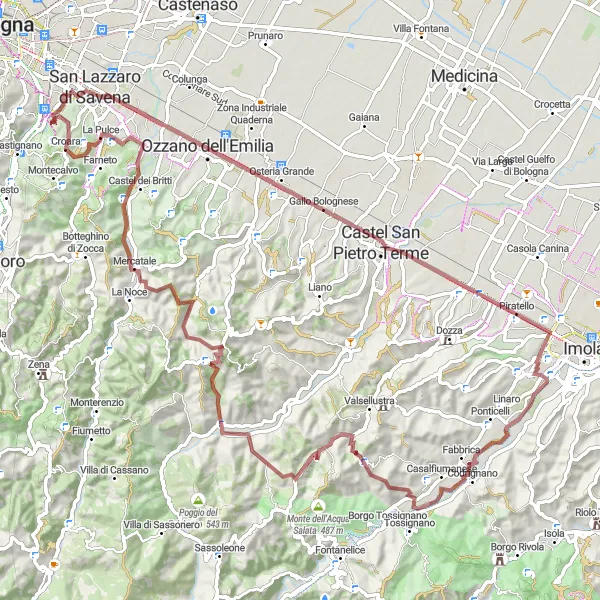 Miniatura della mappa di ispirazione al ciclismo "Percorso in bicicletta gravel da Ponticella a Dolina della Spipola" nella regione di Emilia-Romagna, Italy. Generata da Tarmacs.app, pianificatore di rotte ciclistiche