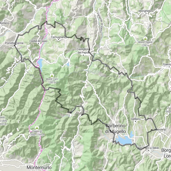 Kartminiatyr av "Vägcykling till Baragazza" cykelinspiration i Emilia-Romagna, Italy. Genererad av Tarmacs.app cykelruttplanerare