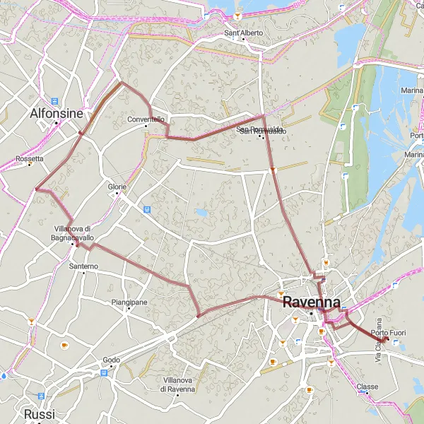 Miniatura della mappa di ispirazione al ciclismo "Sentieri Ravennati" nella regione di Emilia-Romagna, Italy. Generata da Tarmacs.app, pianificatore di rotte ciclistiche