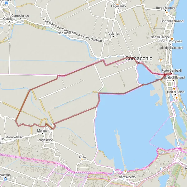 Miniaturní mapa "Gravelles Route na sever" inspirace pro cyklisty v oblasti Emilia-Romagna, Italy. Vytvořeno pomocí plánovače tras Tarmacs.app