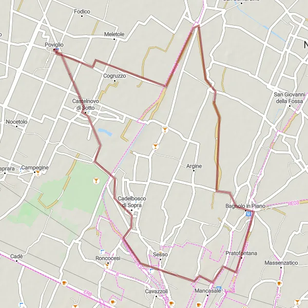 Miniaturní mapa "Gravel Poviglio - Castelnovo di Sotto loop" inspirace pro cyklisty v oblasti Emilia-Romagna, Italy. Vytvořeno pomocí plánovače tras Tarmacs.app