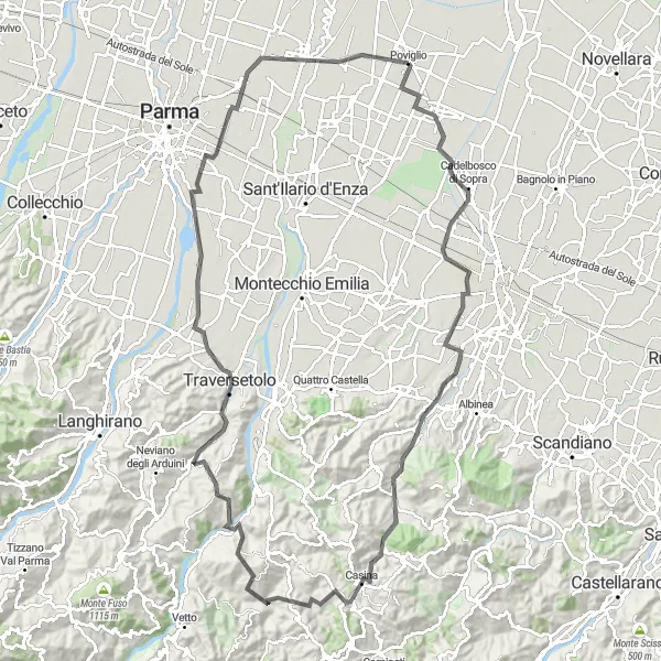 Mapa miniatúra "Cyklotrasa okolo Monte del Gesso" cyklistická inšpirácia v Emilia-Romagna, Italy. Vygenerované cyklistickým plánovačom trás Tarmacs.app