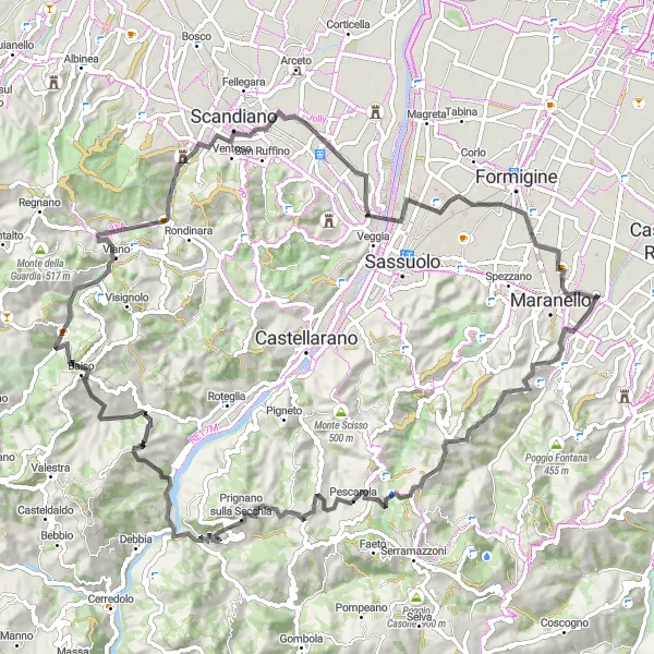 Miniatua del mapa de inspiración ciclista "Ruta de ciclismo de Monte Bianco" en Emilia-Romagna, Italy. Generado por Tarmacs.app planificador de rutas ciclistas