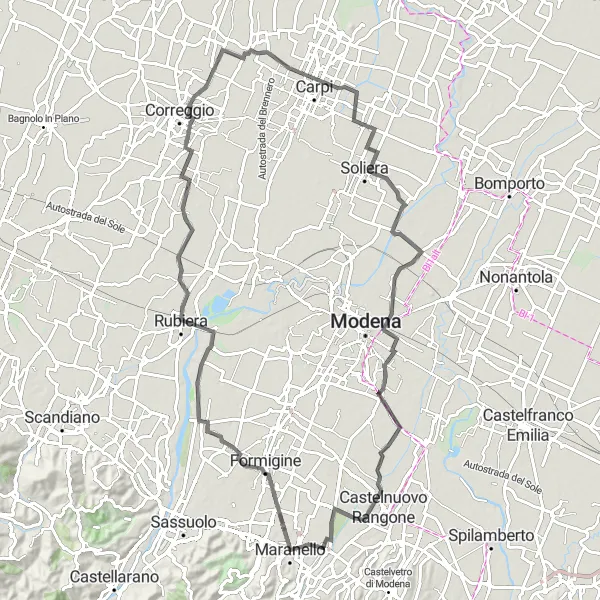 Kartminiatyr av "Kystveien til Albareto" sykkelinspirasjon i Emilia-Romagna, Italy. Generert av Tarmacs.app sykkelrutoplanlegger