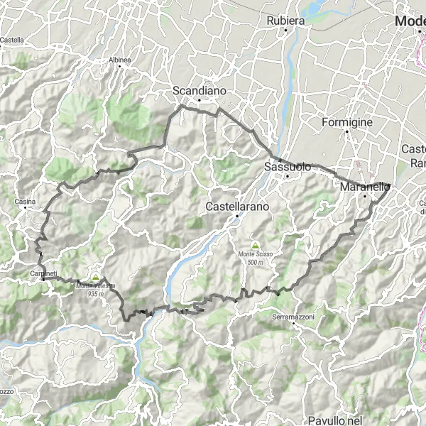 Miniaturní mapa "Cyklistická stezka kolem Monte Bianco" inspirace pro cyklisty v oblasti Emilia-Romagna, Italy. Vytvořeno pomocí plánovače tras Tarmacs.app