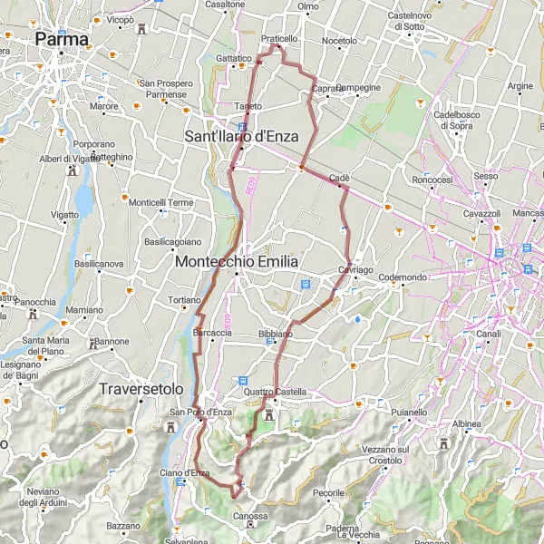 Zemljevid v pomanjšavi "Gravelska kolesarska pot skozi čudovito pokrajino" kolesarske inspiracije v Emilia-Romagna, Italy. Generirano z načrtovalcem kolesarskih poti Tarmacs.app