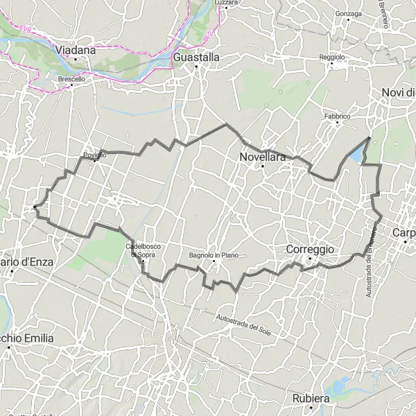 Miniatura mapy "Trasa Praticello - Campegine - Massenzatico - Budrione" - trasy rowerowej w Emilia-Romagna, Italy. Wygenerowane przez planer tras rowerowych Tarmacs.app