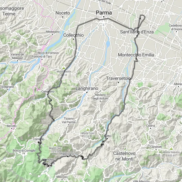 Miniatura della mappa di ispirazione al ciclismo "Giro in bici da Praticello a San Prospero Parmense" nella regione di Emilia-Romagna, Italy. Generata da Tarmacs.app, pianificatore di rotte ciclistiche