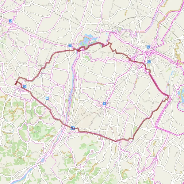 Mapa miniatúra "Gravel okruh cez Fellegaru - Marzaglia - San Donnino - Fiorano Modenese - Monte della Vigna - Scandiano" cyklistická inšpirácia v Emilia-Romagna, Italy. Vygenerované cyklistickým plánovačom trás Tarmacs.app