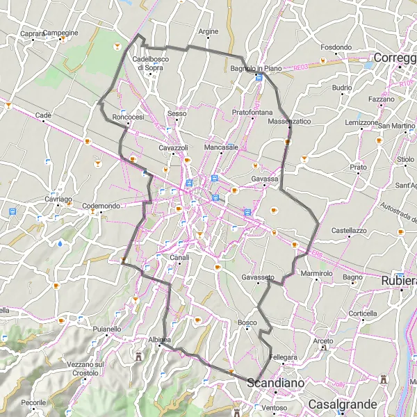 Karttaminiaatyyri "Maantiepyöräilyn kierros kauniissa ympäristössä" pyöräilyinspiraatiosta alueella Emilia-Romagna, Italy. Luotu Tarmacs.app pyöräilyreittisuunnittelijalla