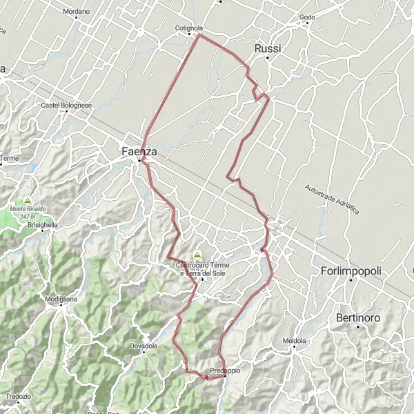 Map miniature of "Predappio Gravel Loop" cycling inspiration in Emilia-Romagna, Italy. Generated by Tarmacs.app cycling route planner