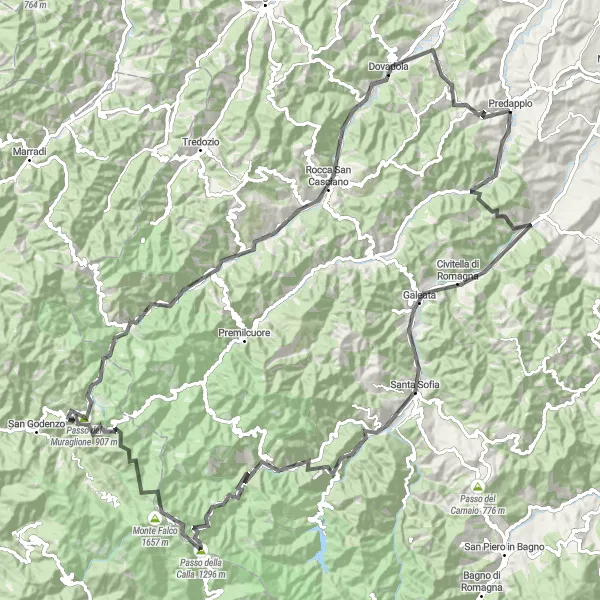 Kartminiatyr av "Bergstopparnas äventyr i Emilia-Romagna" cykelinspiration i Emilia-Romagna, Italy. Genererad av Tarmacs.app cykelruttplanerare