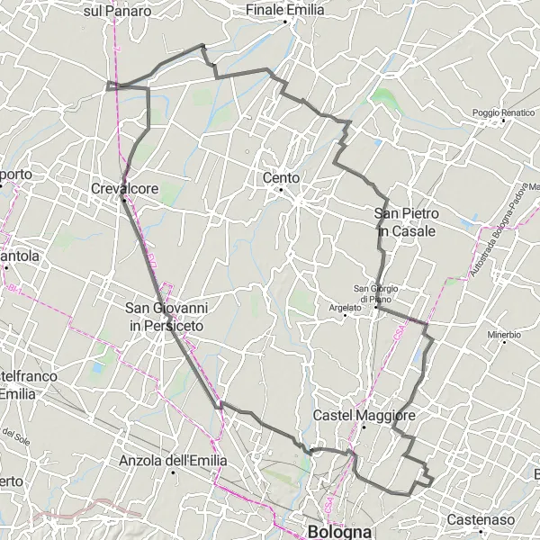 Map miniature of "Emilia-Romagna Countryside Delight" cycling inspiration in Emilia-Romagna, Italy. Generated by Tarmacs.app cycling route planner