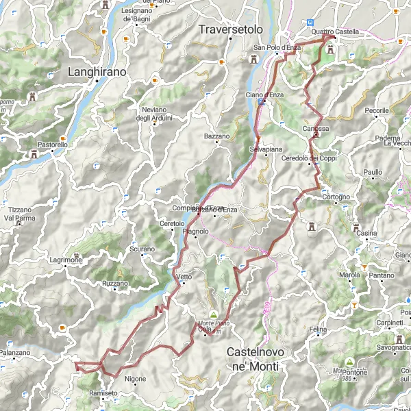 Miniatuurkaart van de fietsinspiratie "Gravelroute naar Castello di Canossa" in Emilia-Romagna, Italy. Gemaakt door de Tarmacs.app fietsrouteplanner