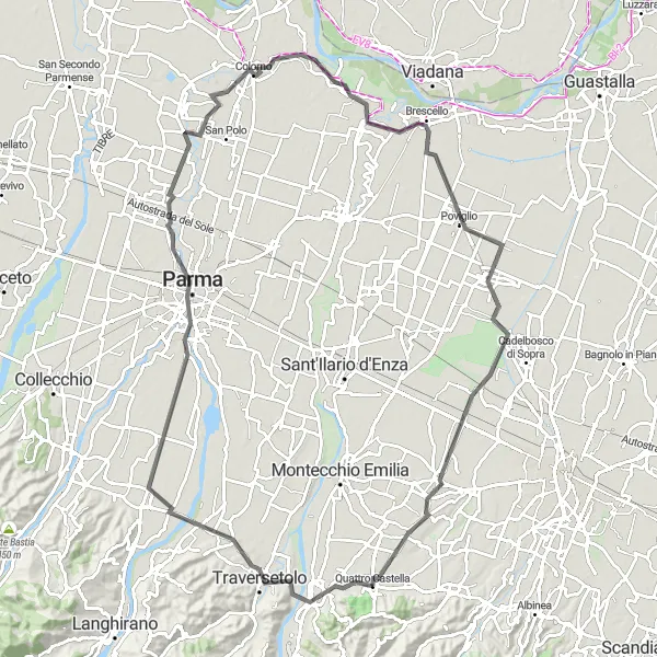 Mapa miniatúra "Cesta okolo Emilia-Romagna" cyklistická inšpirácia v Emilia-Romagna, Italy. Vygenerované cyklistickým plánovačom trás Tarmacs.app