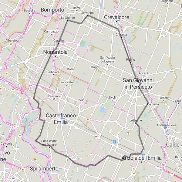 Map miniature of "The San Giovanni Route" cycling inspiration in Emilia-Romagna, Italy. Generated by Tarmacs.app cycling route planner