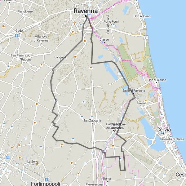 Miniatuurkaart van de fietsinspiratie "Cultuur en natuur rond Ravenna" in Emilia-Romagna, Italy. Gemaakt door de Tarmacs.app fietsrouteplanner