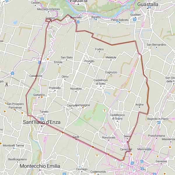 Miniatua del mapa de inspiración ciclista "Ruta de Cadè a Sesso" en Emilia-Romagna, Italy. Generado por Tarmacs.app planificador de rutas ciclistas