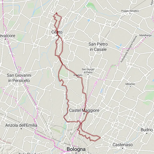 Miniatua del mapa de inspiración ciclista "Ruta de Grava de Cento a Pieve di Cento" en Emilia-Romagna, Italy. Generado por Tarmacs.app planificador de rutas ciclistas