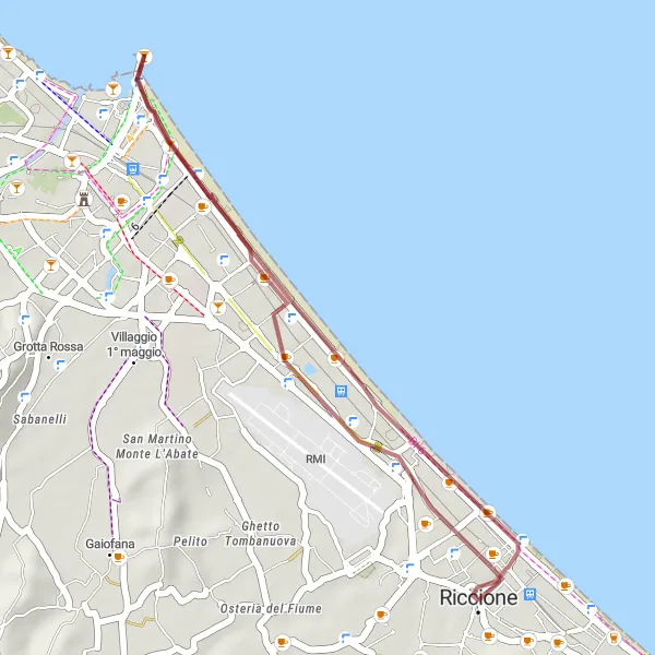 Kartminiatyr av "Grusväg Riccione Loop" cykelinspiration i Emilia-Romagna, Italy. Genererad av Tarmacs.app cykelruttplanerare