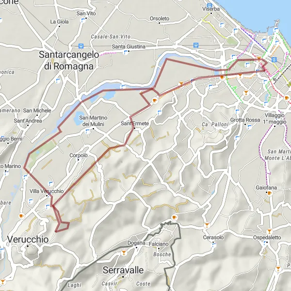 Miniatura della mappa di ispirazione al ciclismo "Passeggiata Gravel tra Colline e Borghi" nella regione di Emilia-Romagna, Italy. Generata da Tarmacs.app, pianificatore di rotte ciclistiche