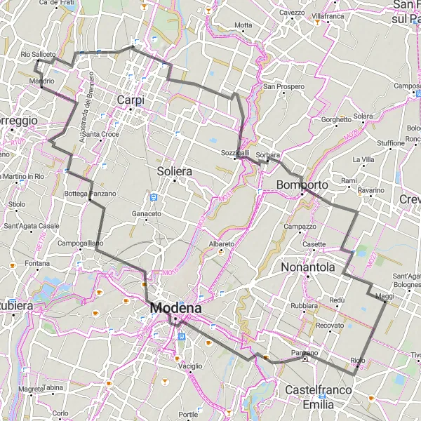 Karten-Miniaturansicht der Radinspiration "Die historische Straßenfahrt" in Emilia-Romagna, Italy. Erstellt vom Tarmacs.app-Routenplaner für Radtouren