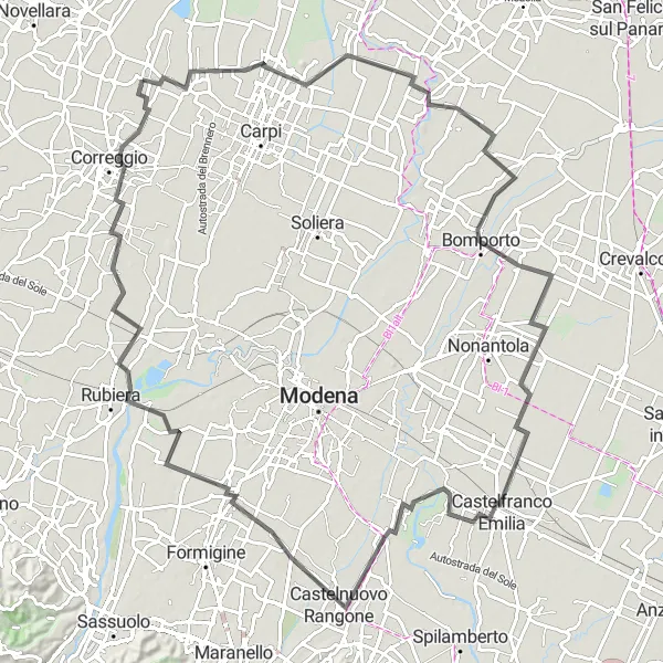 Karten-Miniaturansicht der Radinspiration "Rundtour von Fossoli nach Correggio" in Emilia-Romagna, Italy. Erstellt vom Tarmacs.app-Routenplaner für Radtouren