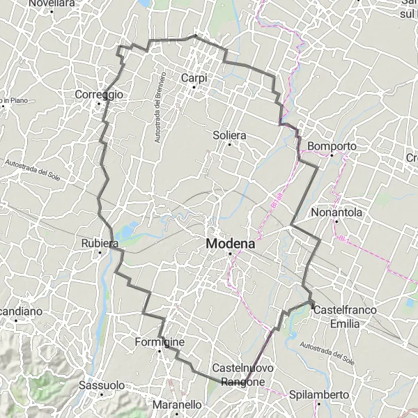 Karten-Miniaturansicht der Radinspiration "Route von Rio Saliceto nach Budrione" in Emilia-Romagna, Italy. Erstellt vom Tarmacs.app-Routenplaner für Radtouren