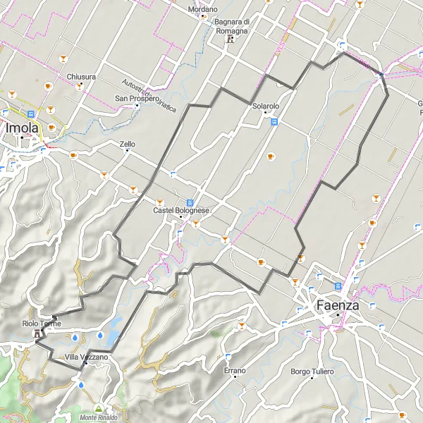 Karten-Miniaturansicht der Radinspiration "Erkundungstour durch die Landschaft um Riolo Terme" in Emilia-Romagna, Italy. Erstellt vom Tarmacs.app-Routenplaner für Radtouren