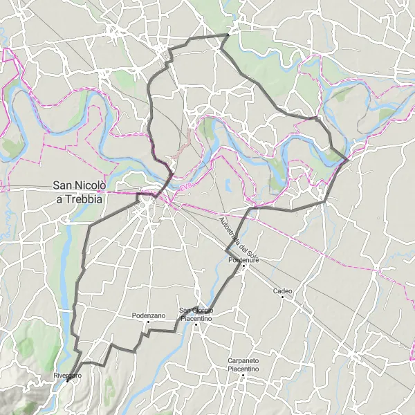 Kartminiatyr av "Rivergaro till Piacenza Cykeltur" cykelinspiration i Emilia-Romagna, Italy. Genererad av Tarmacs.app cykelruttplanerare
