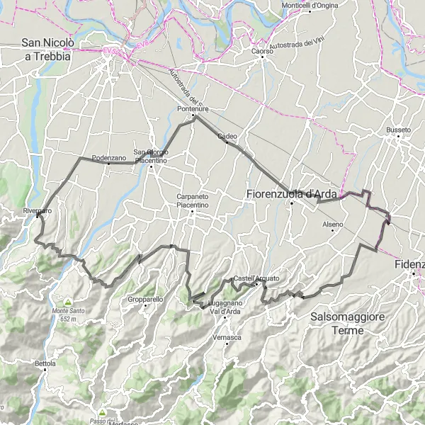 Miniatua del mapa de inspiración ciclista "Ruta de los Castillos" en Emilia-Romagna, Italy. Generado por Tarmacs.app planificador de rutas ciclistas