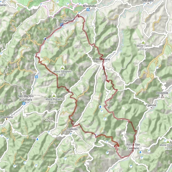 Miniatura della mappa di ispirazione al ciclismo "Giro Gravel tra Rocca San Casciano e Monte Cucco" nella regione di Emilia-Romagna, Italy. Generata da Tarmacs.app, pianificatore di rotte ciclistiche