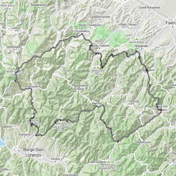 Karten-Miniaturansicht der Radinspiration "Passo della Raticosa-Runde" in Emilia-Romagna, Italy. Erstellt vom Tarmacs.app-Routenplaner für Radtouren