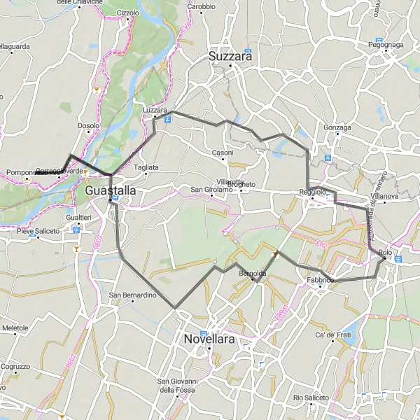 Map miniature of "Luzzara Loop" cycling inspiration in Emilia-Romagna, Italy. Generated by Tarmacs.app cycling route planner
