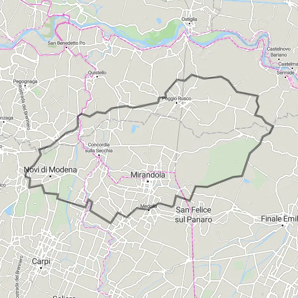 Kartminiatyr av "Landsvägscykelresa genom vackra landskap" cykelinspiration i Emilia-Romagna, Italy. Genererad av Tarmacs.app cykelruttplanerare