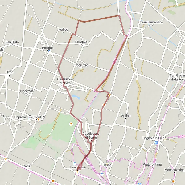 Kartminiatyr av "Grusvägar och landsbygdsvyer" cykelinspiration i Emilia-Romagna, Italy. Genererad av Tarmacs.app cykelruttplanerare