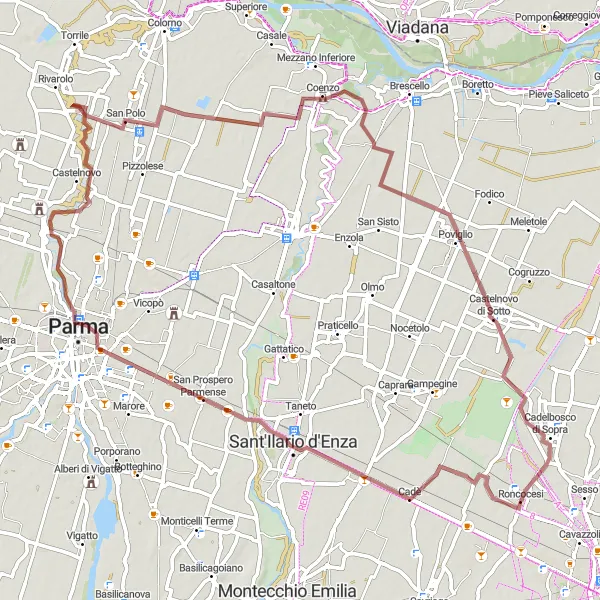 Miniature de la carte de l'inspiration cycliste "Aventure en Gravel autour de Roncocesi" dans la Emilia-Romagna, Italy. Générée par le planificateur d'itinéraire cycliste Tarmacs.app
