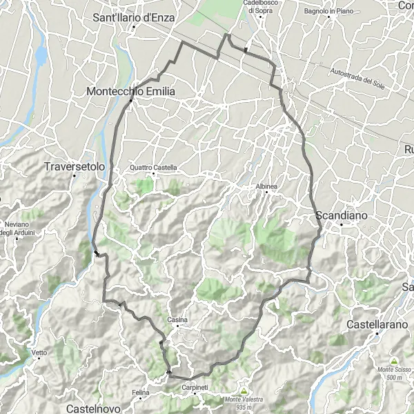 Miniatura della mappa di ispirazione al ciclismo "Road tra Fogliano e Cella" nella regione di Emilia-Romagna, Italy. Generata da Tarmacs.app, pianificatore di rotte ciclistiche