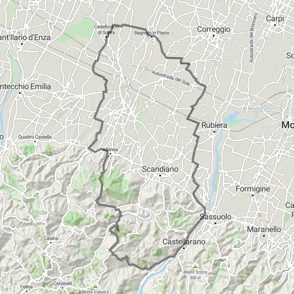 Miniatura della mappa di ispirazione al ciclismo "Giro in bici da Roteglia a Bagnolo in Piano" nella regione di Emilia-Romagna, Italy. Generata da Tarmacs.app, pianificatore di rotte ciclistiche