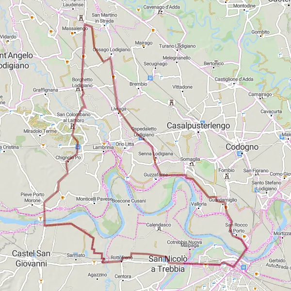 Zemljevid v pomanjšavi "Gorsko kolesarjenje Badia Pavese - San Nicolò a Trebbia" kolesarske inspiracije v Emilia-Romagna, Italy. Generirano z načrtovalcem kolesarskih poti Tarmacs.app