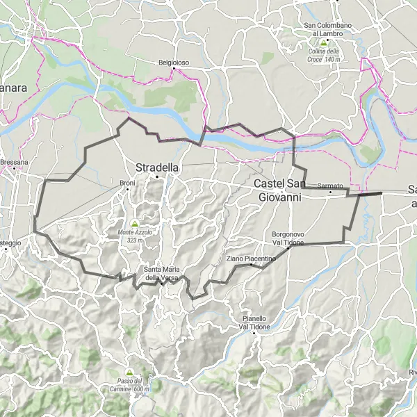 Miniatura della mappa di ispirazione al ciclismo "Tour tra le vigne: Rottofreno - Borgonovo Val Tidone" nella regione di Emilia-Romagna, Italy. Generata da Tarmacs.app, pianificatore di rotte ciclistiche