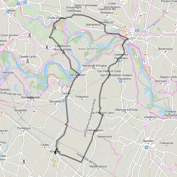 Map miniature of "The Emilia-Romagna Discovery" cycling inspiration in Emilia-Romagna, Italy. Generated by Tarmacs.app cycling route planner