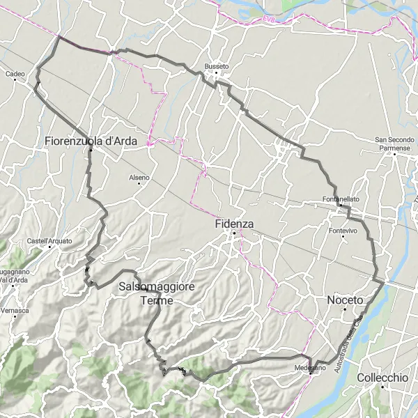 Mapa miniatúra "Piaty úsek Emilia-Romagna" cyklistická inšpirácia v Emilia-Romagna, Italy. Vygenerované cyklistickým plánovačom trás Tarmacs.app