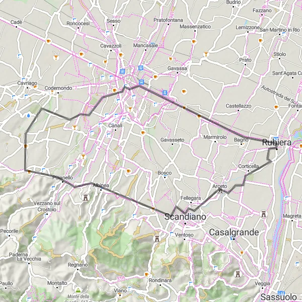 Karten-Miniaturansicht der Radinspiration "Küstenrundfahrt von Rubiera" in Emilia-Romagna, Italy. Erstellt vom Tarmacs.app-Routenplaner für Radtouren