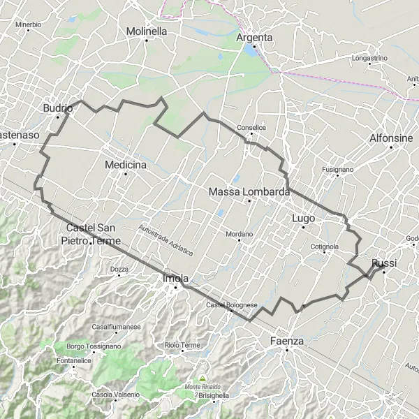 Miniatuurkaart van de fietsinspiratie "Historische Rit naar Bagnacavallo" in Emilia-Romagna, Italy. Gemaakt door de Tarmacs.app fietsrouteplanner