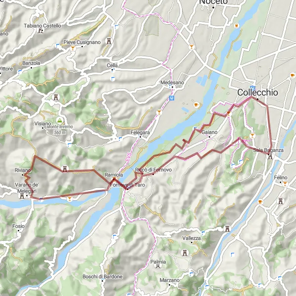 Miniatua del mapa de inspiración ciclista "Ruta de Ciclismo de Grava por los Atractivos Naturales de Emilia-Romagna" en Emilia-Romagna, Italy. Generado por Tarmacs.app planificador de rutas ciclistas