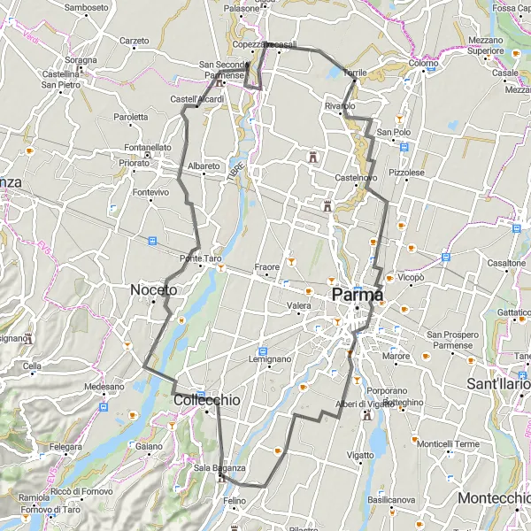 Miniatura della mappa di ispirazione al ciclismo "Nel cuore dell'Emilia" nella regione di Emilia-Romagna, Italy. Generata da Tarmacs.app, pianificatore di rotte ciclistiche