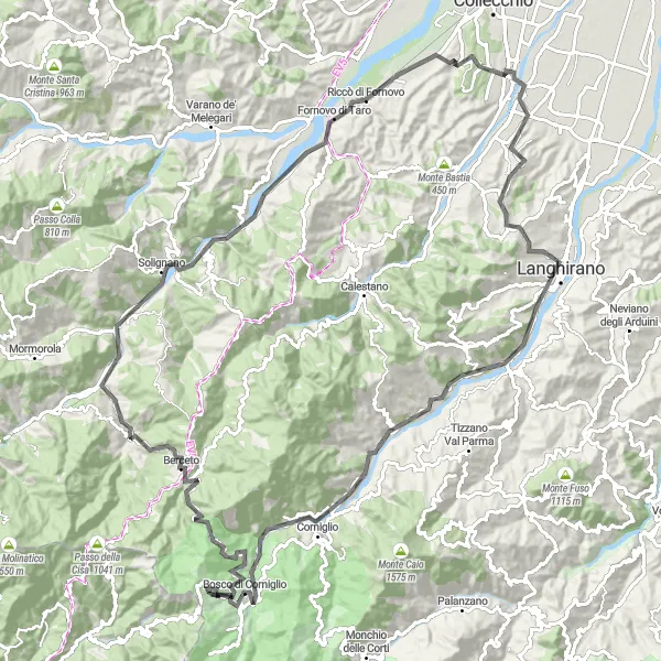 Miniatua del mapa de inspiración ciclista "Desafío de ciclismo de 120 km en Emilia-Romagna" en Emilia-Romagna, Italy. Generado por Tarmacs.app planificador de rutas ciclistas