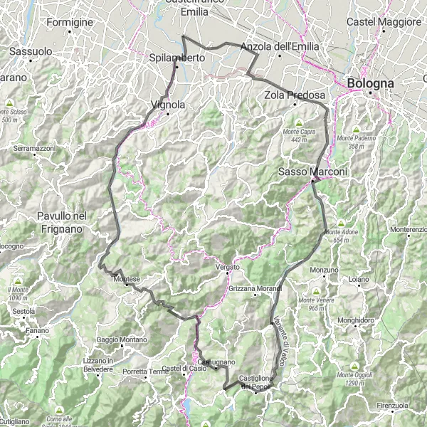 Miniatuurkaart van de fietsinspiratie "Wegfietsen Route met pittoreske uitzichten" in Emilia-Romagna, Italy. Gemaakt door de Tarmacs.app fietsrouteplanner